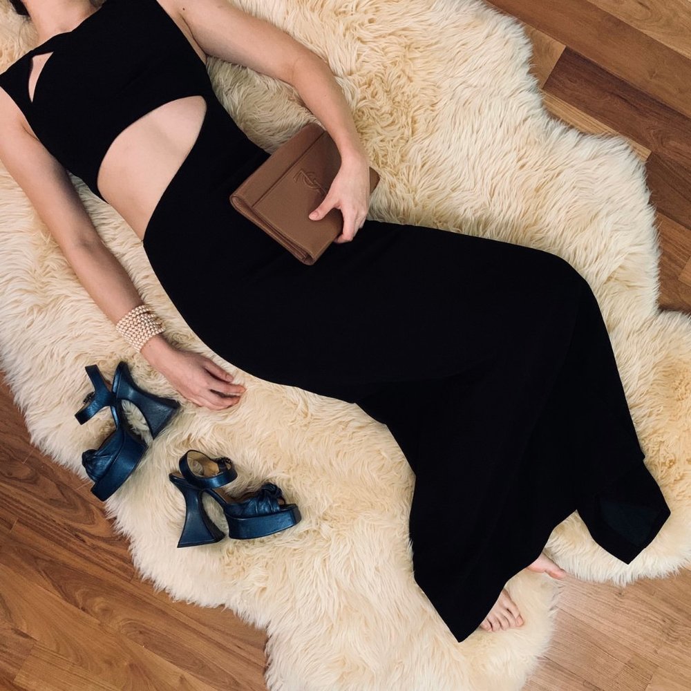 BCBGMAXAZRIA Black Formal Maxi Dress w/ Cutouts